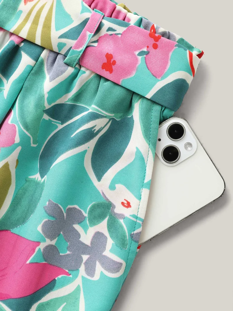 Groovy Floral Print Wide-Leg Pants