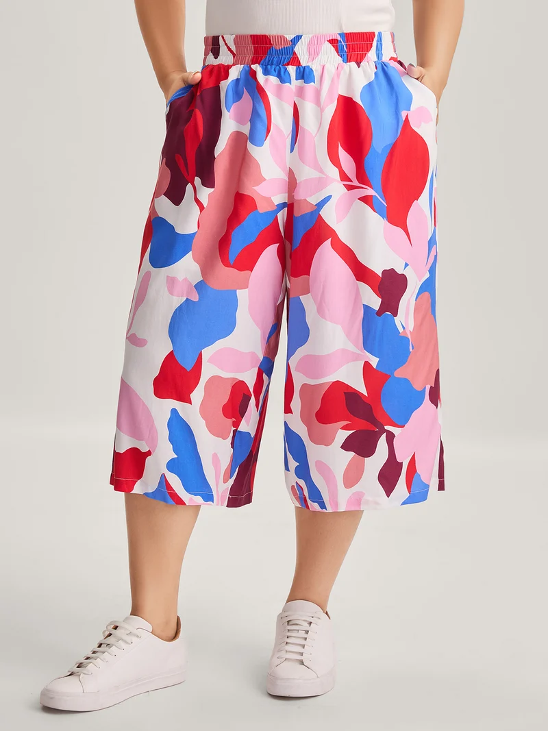 Color Block Stretchy Waist Wide-Leg Pants