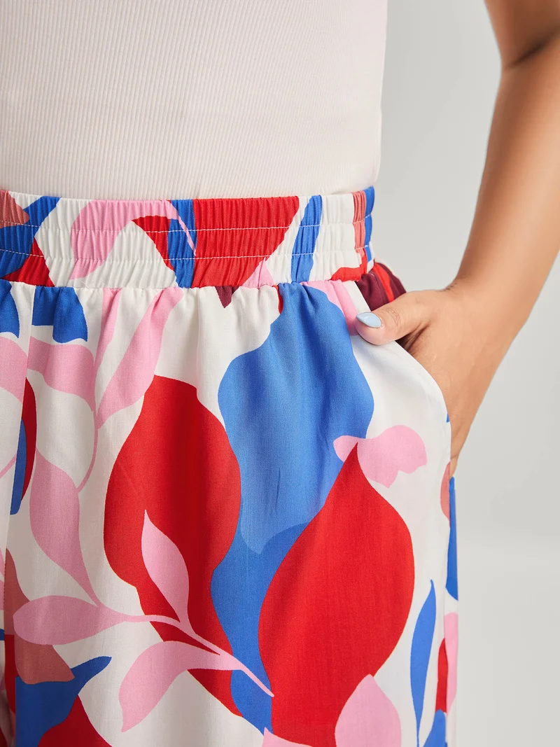 Color Block Stretchy Waist Wide-Leg Pants