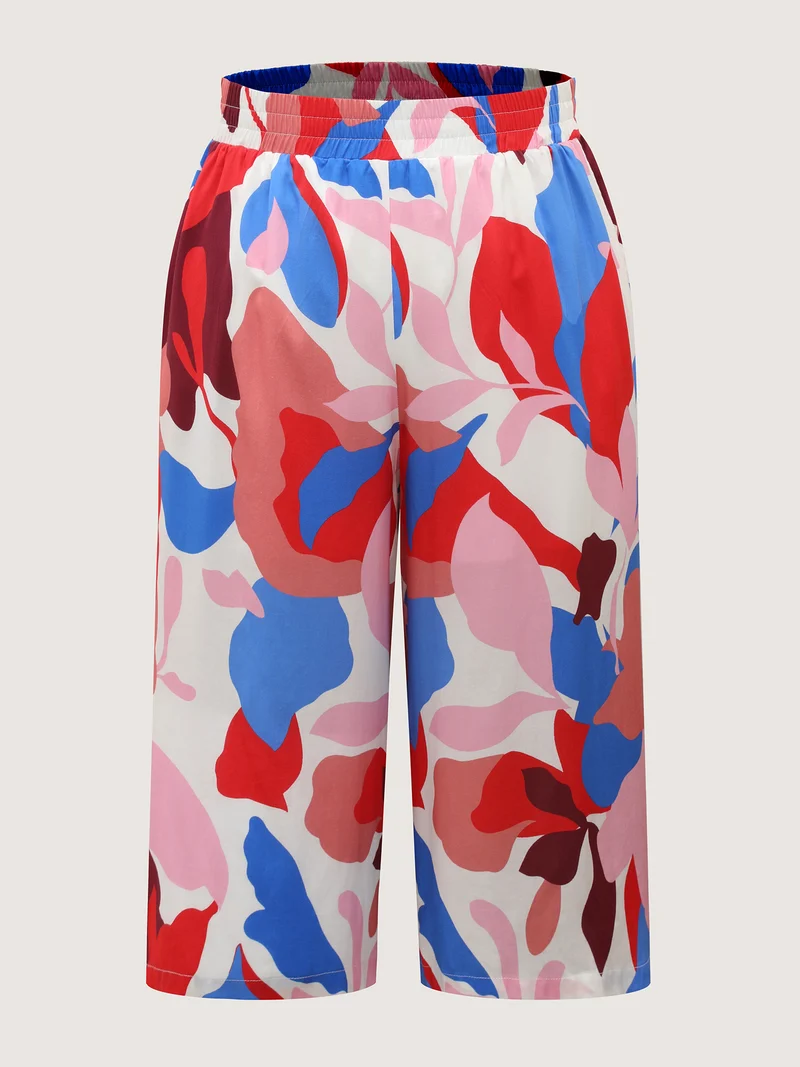 Color Block Stretchy Waist Wide-Leg Pants