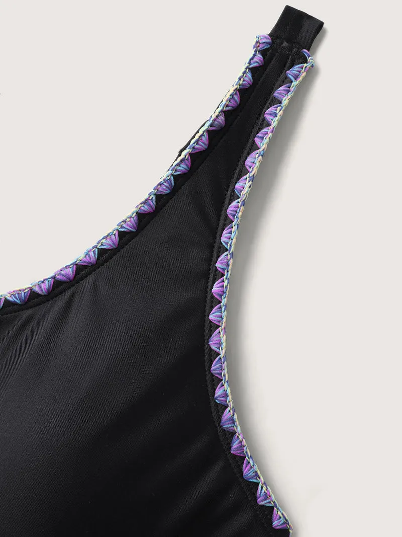 Colorful Ribbon Shell Embroidery Swim Dress