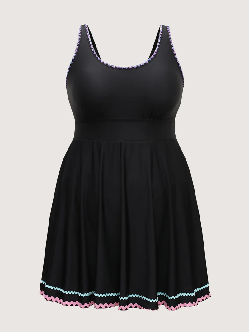 Colorful Ribbon Shell Embroidery Swim Dress