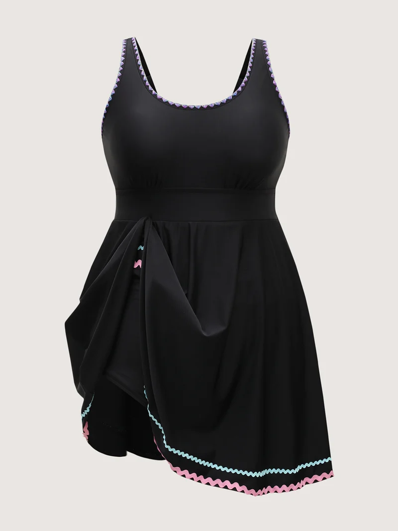 Colorful Ribbon Shell Embroidery Swim Dress