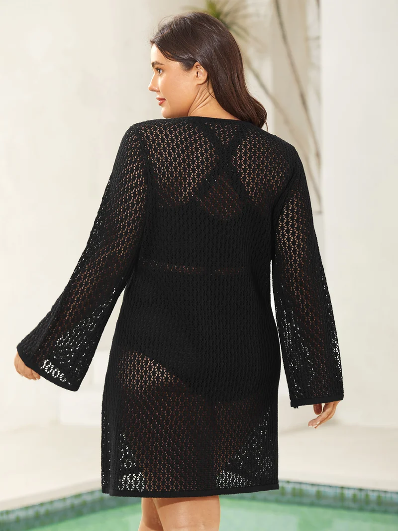 Split Neck Beaded Cut-Out Swim Cover-Up