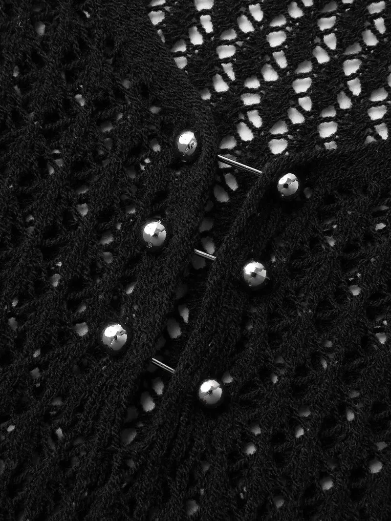 Split Neck Beaded Cut-Out Swim Cover-Up