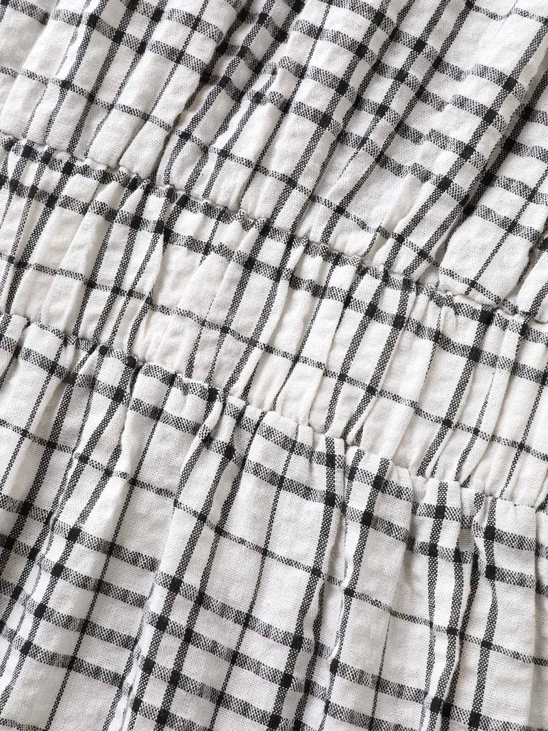 Cotton Plaid Sculpted Button Placket Blouse