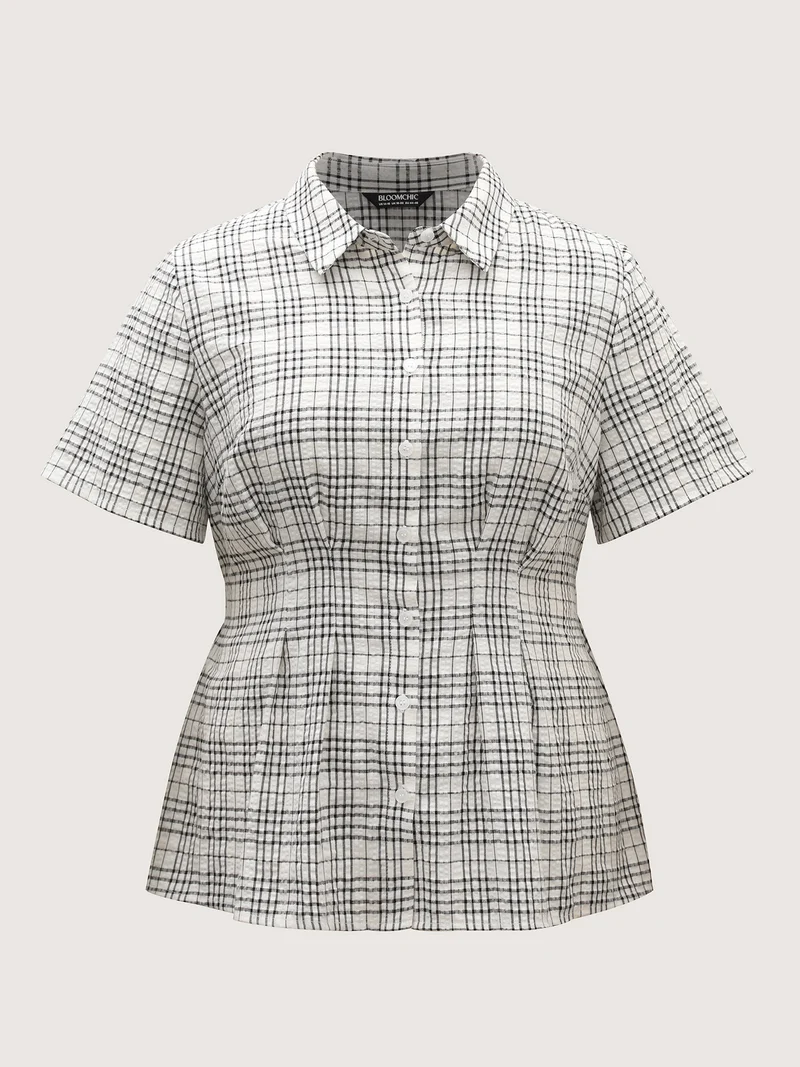 Cotton Plaid Sculpted Button Placket Blouse
