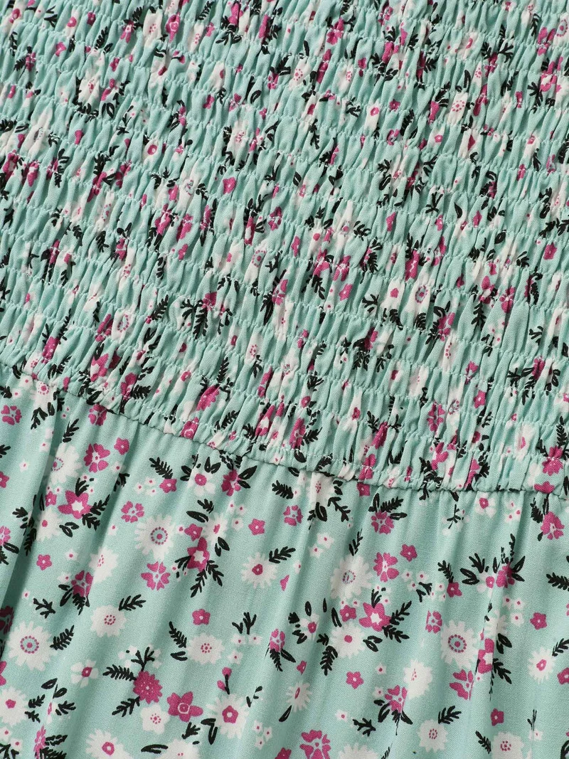 Rayon Ditsy Floral Print Shirred Midi Dress