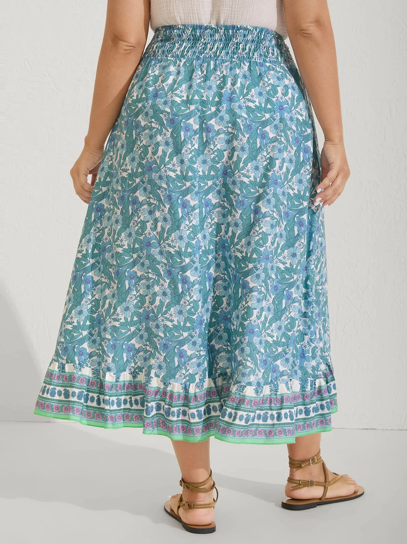 Floral Ruffled Wrap Midi Skirt