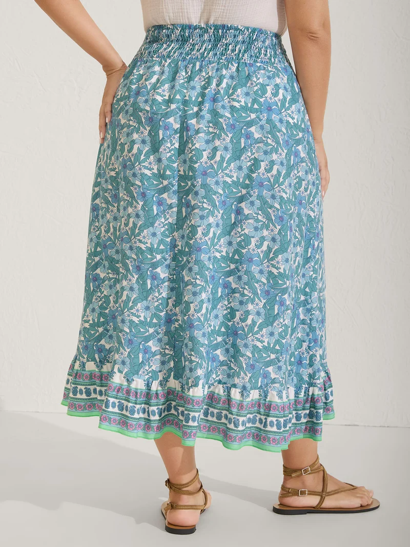 Floral Ruffled Wrap Midi Skirt