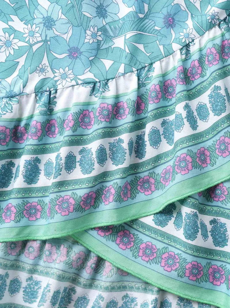 Floral Ruffled Wrap Midi Skirt