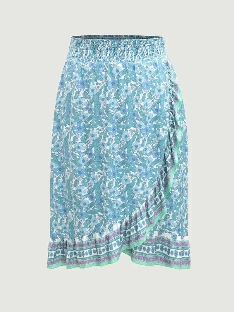Floral Ruffled Wrap Midi Skirt