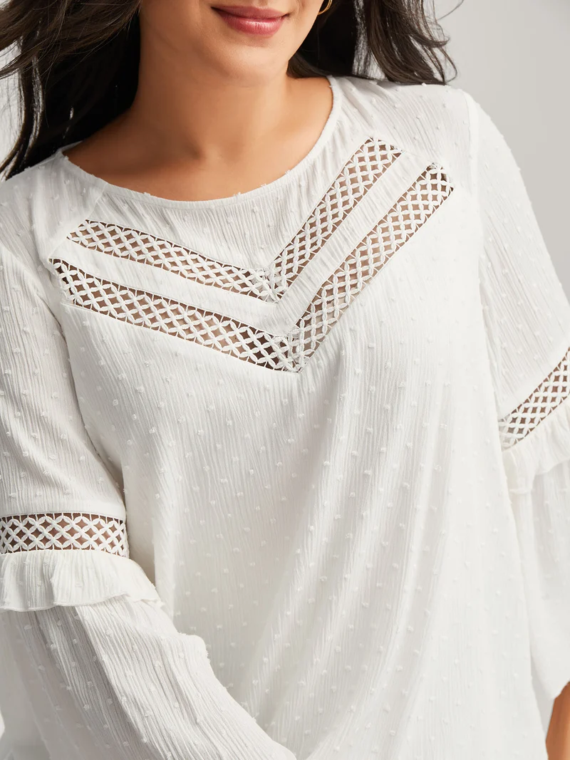Lace Trim Textured Flowy Solid Blouse