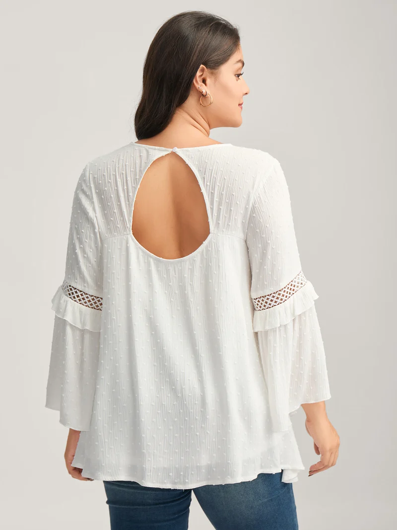 Lace Trim Textured Flowy Solid Blouse