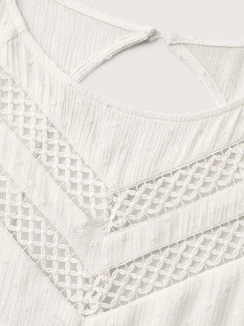 Lace Trim Textured Flowy Solid Blouse