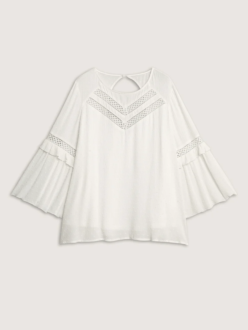 Lace Trim Textured Flowy Solid Blouse