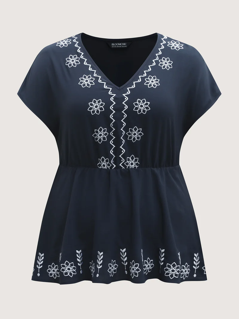 Boho Embroidery Babydoll Top