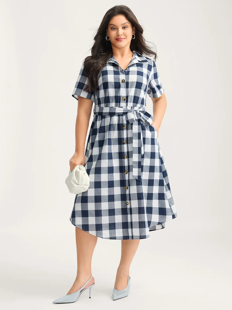 Pure Cotton Check Pattern Shirt Dress