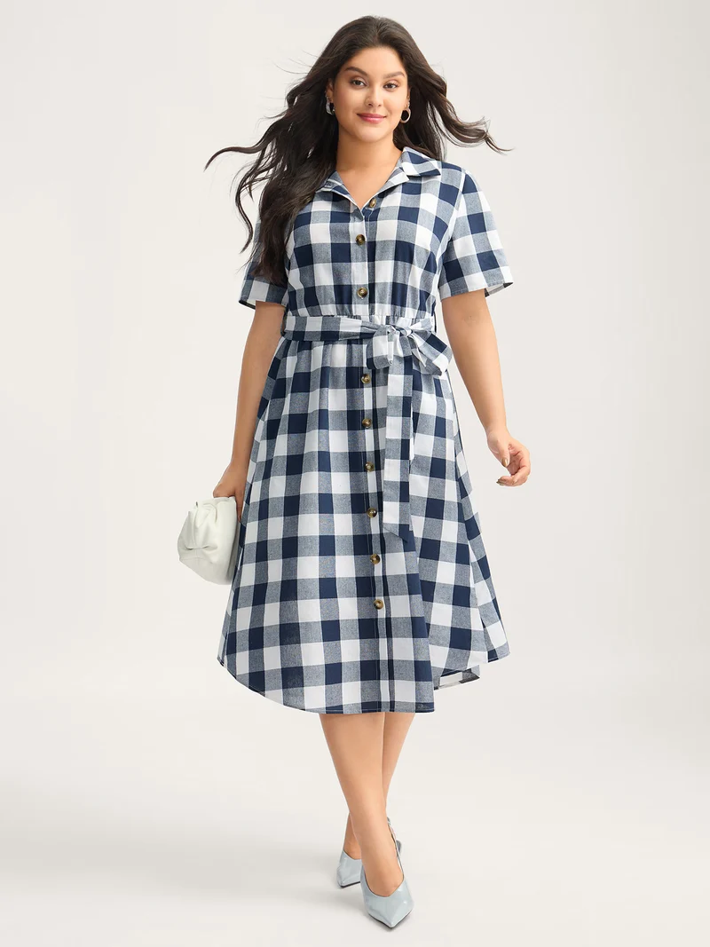 Pure Cotton Check Pattern Shirt Dress