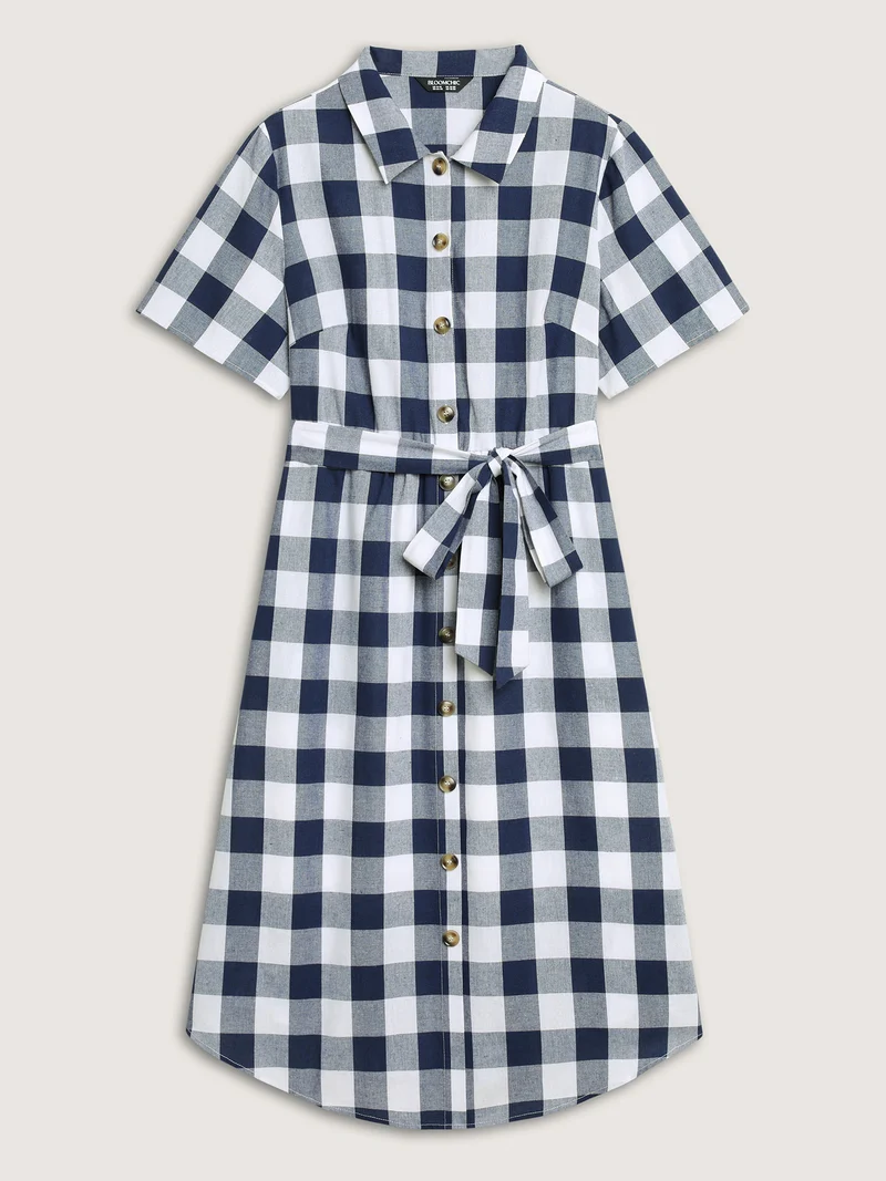 Pure Cotton Check Pattern Shirt Dress