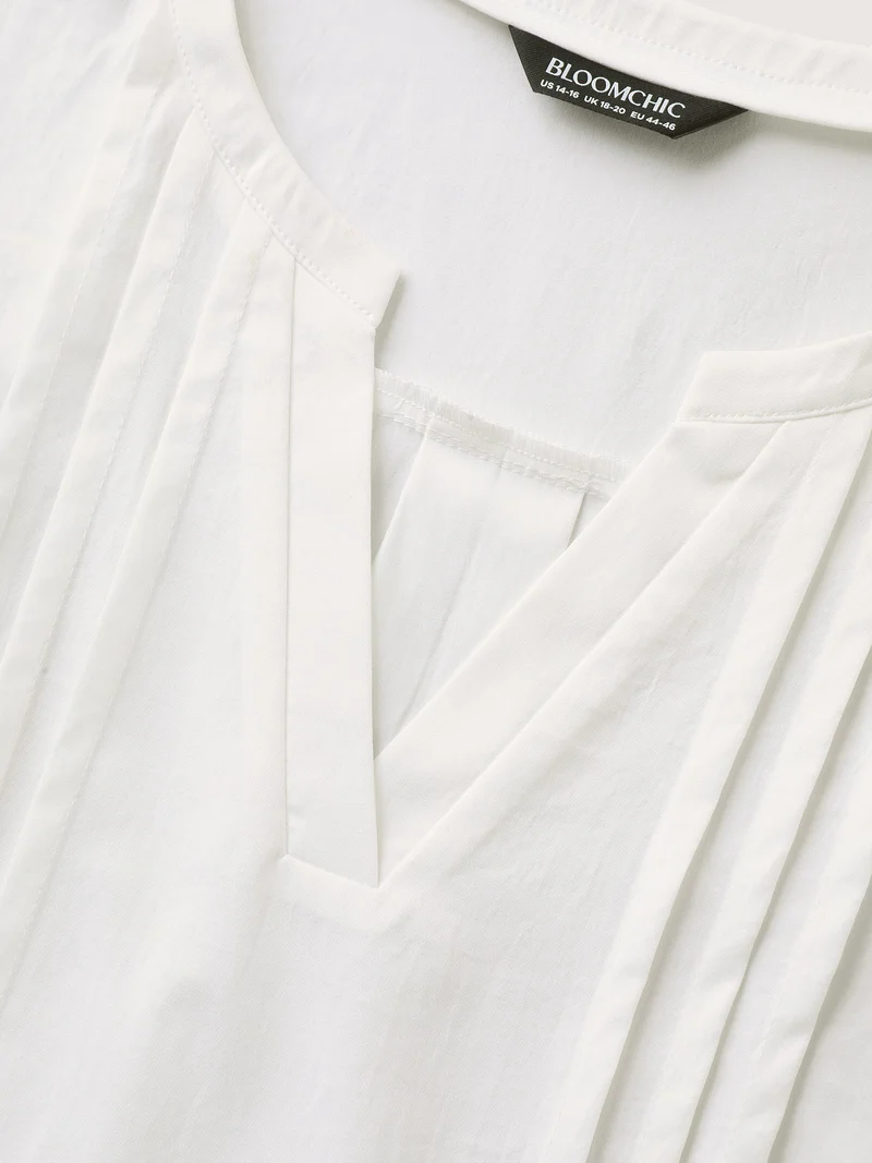 Toothpick Pleats Notched Collar Solid Blouse