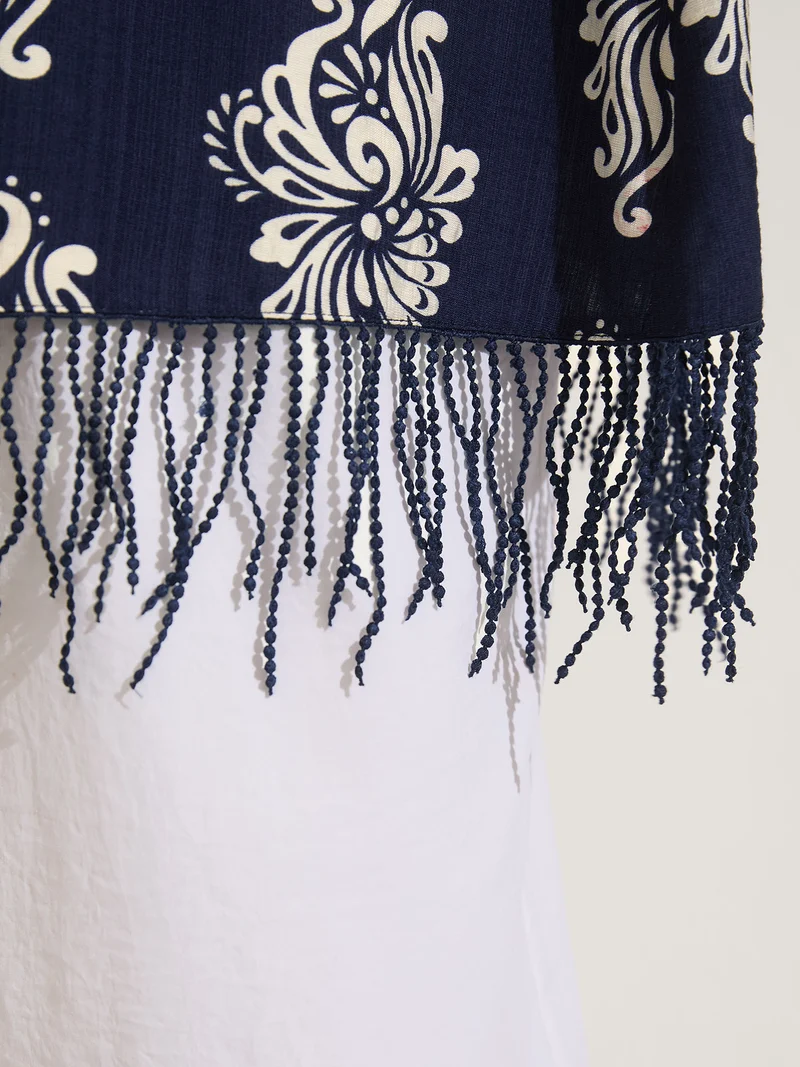 Boho Print Tassels Hem Kimono