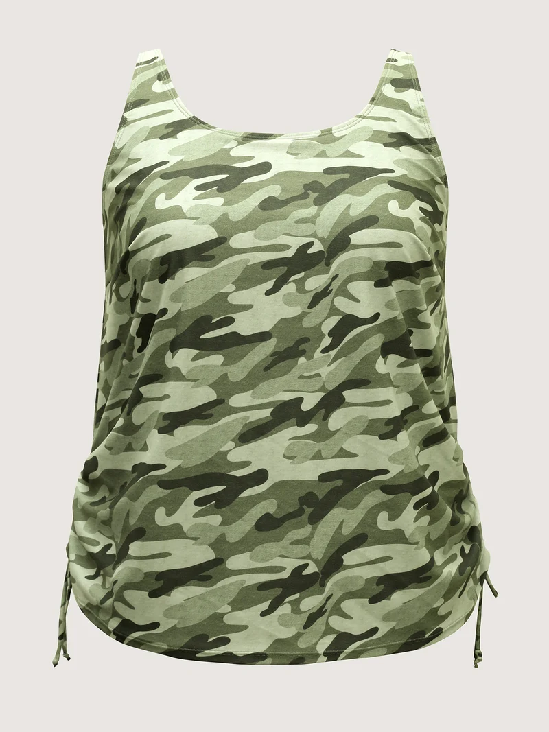 Camouflage Print Side Drawstring Swim Top