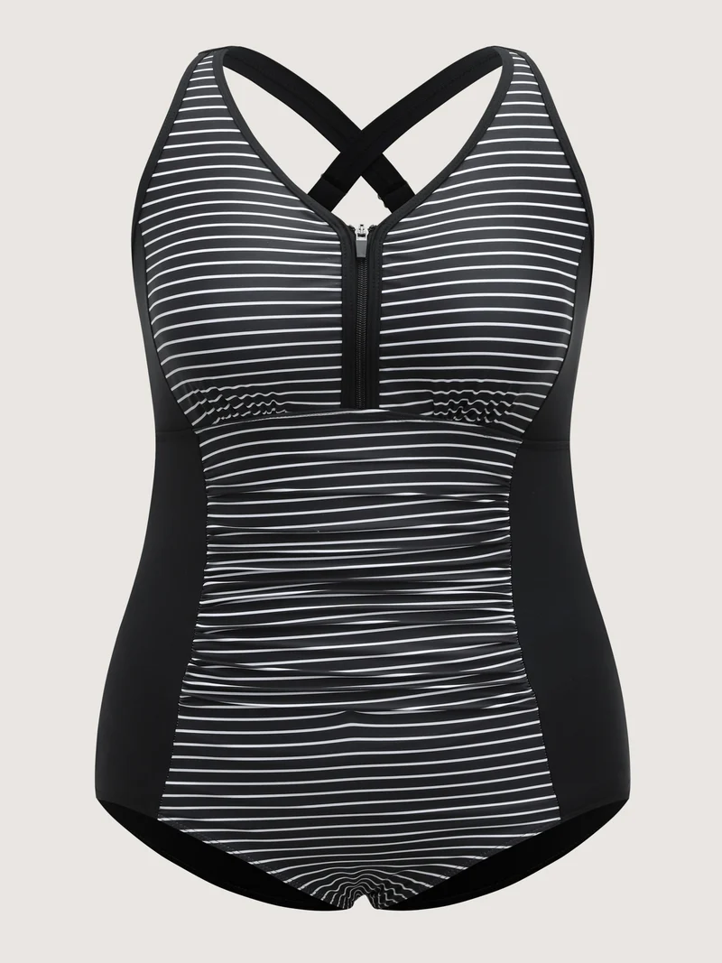 Stripes Color Contrast One-Piece Swimsuit