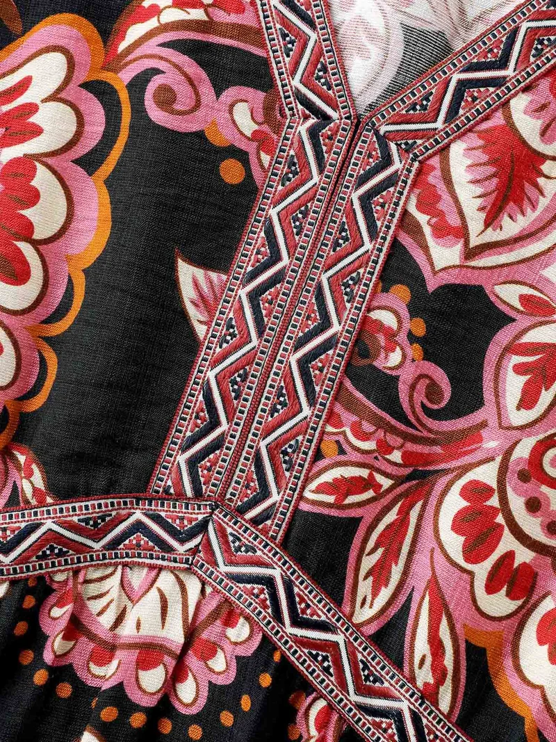 Paisley Print Stretchy Waist Pockets Midi Dress