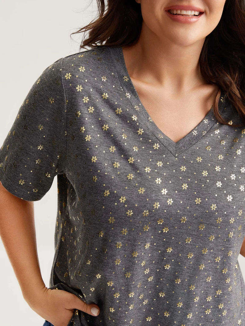 Supersoft Stretchy Gold Floral T-Shirt