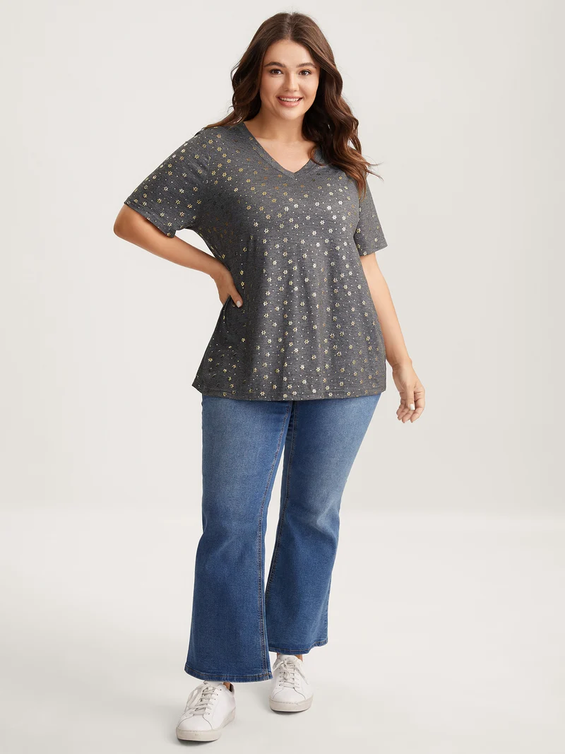 Supersoft Stretchy Gold Floral T-Shirt