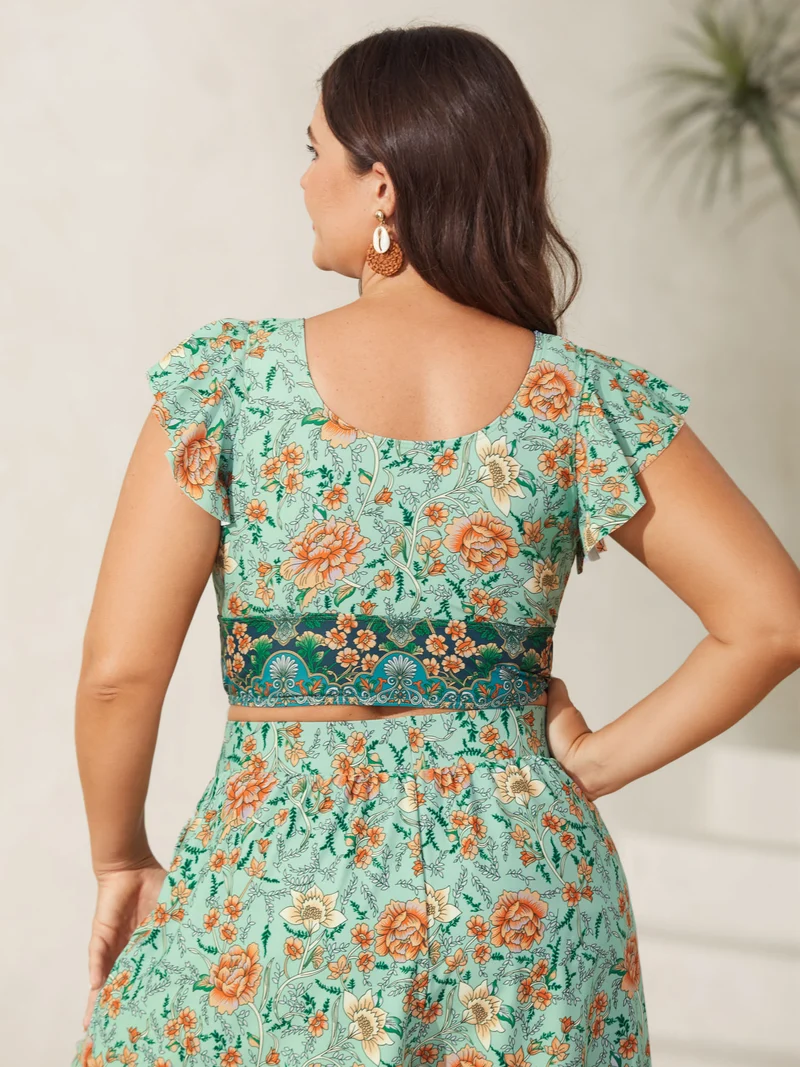 Breezy Floral Print Ruffled Swim Top