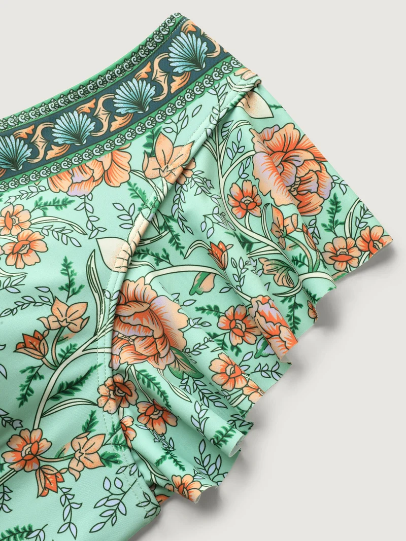 Breezy Floral Print Ruffled Swim Top