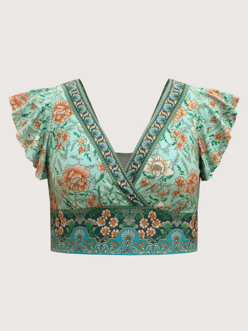 Breezy Floral Print Ruffled Swim Top