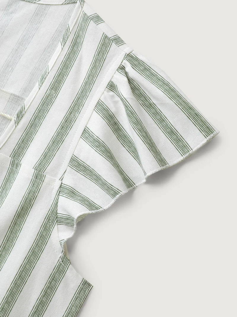 Classic Stripes Square Neck Tassels Blouse