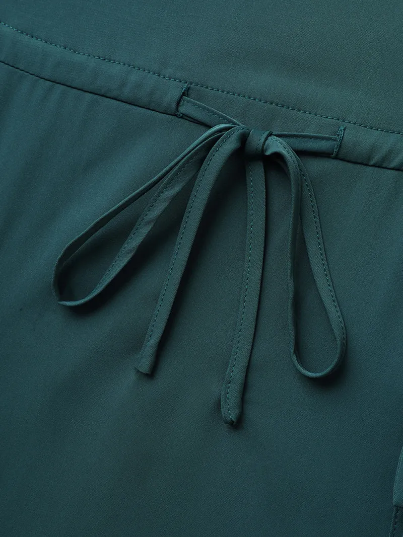 Solid Waist Drawstring Pockets Midi Dress