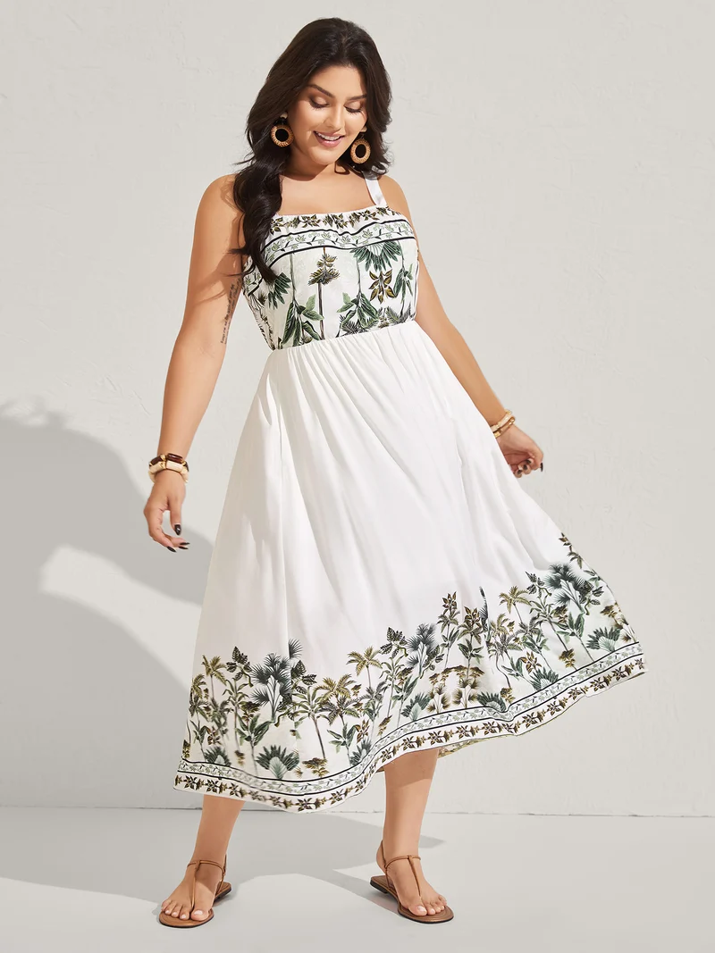 Rayon Tropical Paradise Pockets Midi Dress