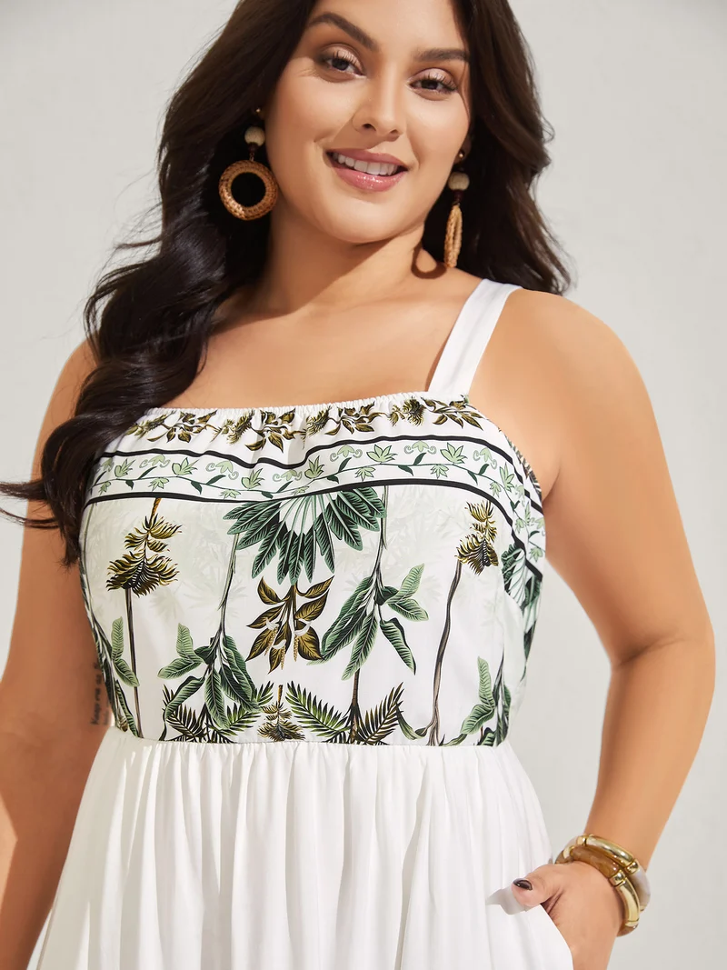 Rayon Tropical Paradise Pockets Midi Dress