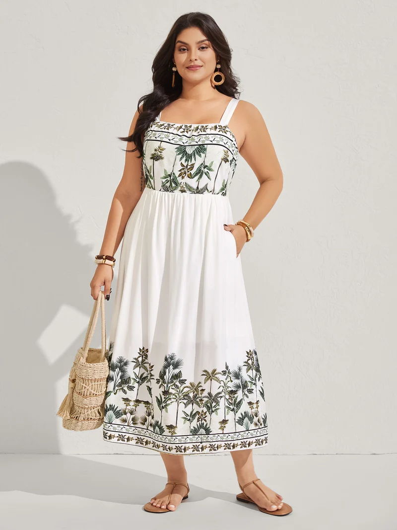 Rayon Tropical Paradise Pockets Midi Dress