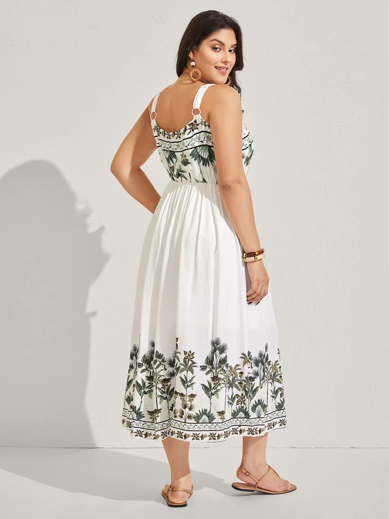 Rayon Tropical Paradise Pockets Midi Dress