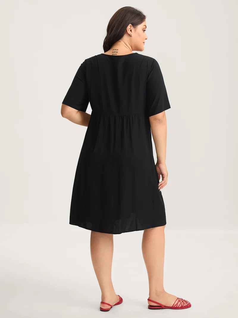 Rayon Floral Embroidery Midi Dress