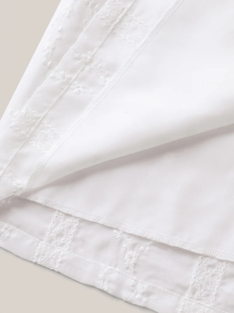 Embroidered Notched Collar Sheer Blouse