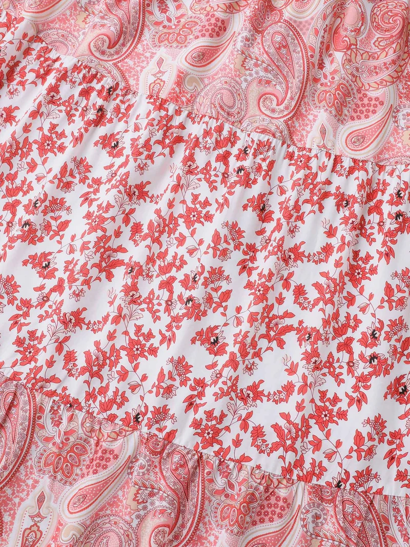 Floral Paisley Print Cami Pockets Midi Dress