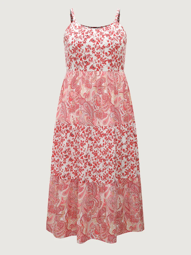 Floral Paisley Print Cami Pockets Midi Dress