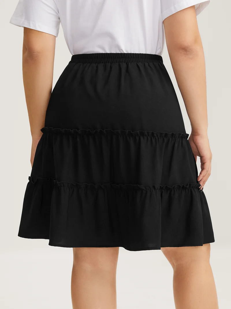 Tiered Waist-Tie A-Line Midi Skirt