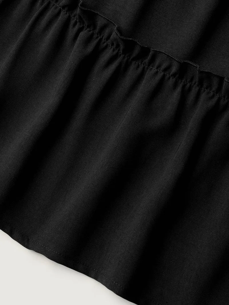 Tiered Waist-Tie A-Line Midi Skirt