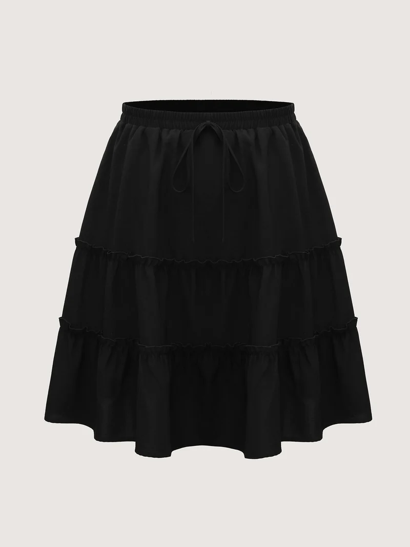 Tiered Waist-Tie A-Line Midi Skirt
