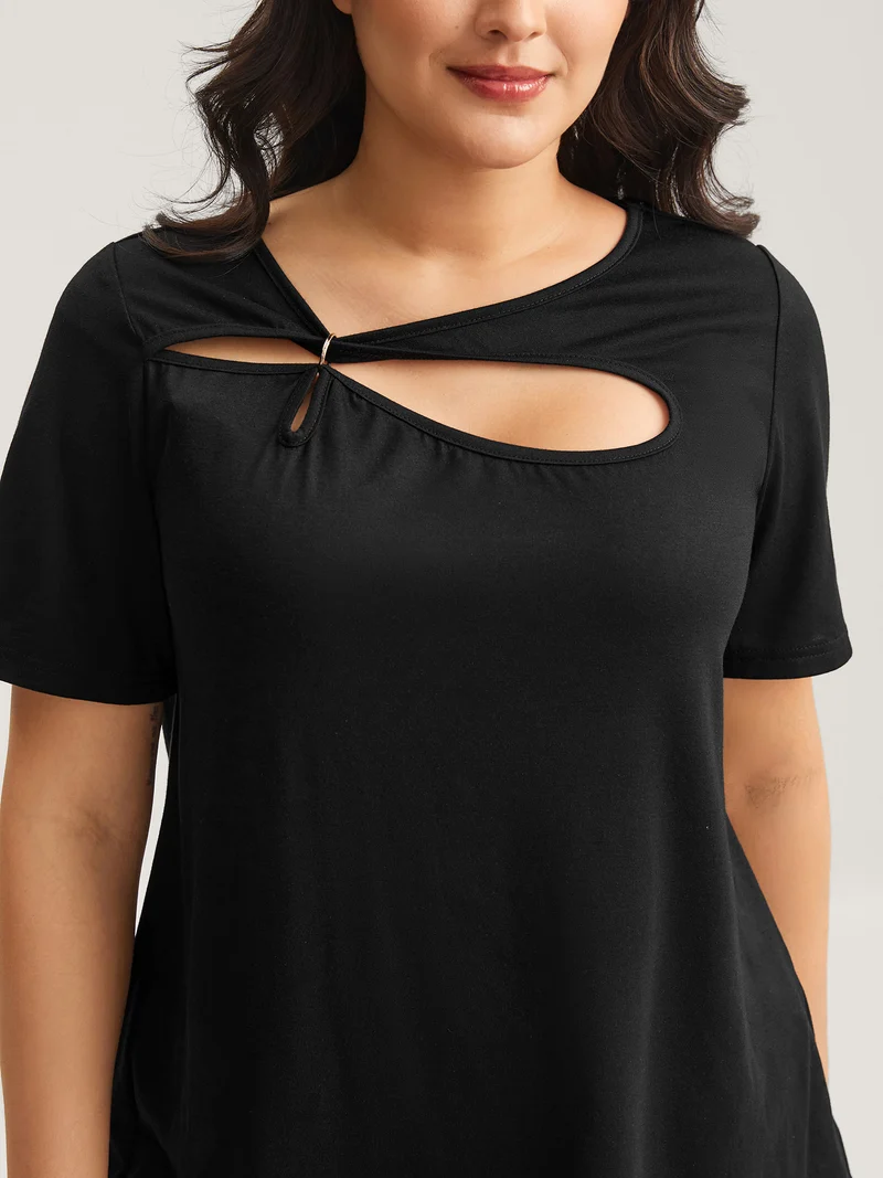 Neck Cut-Out Round Neck T-Shirt