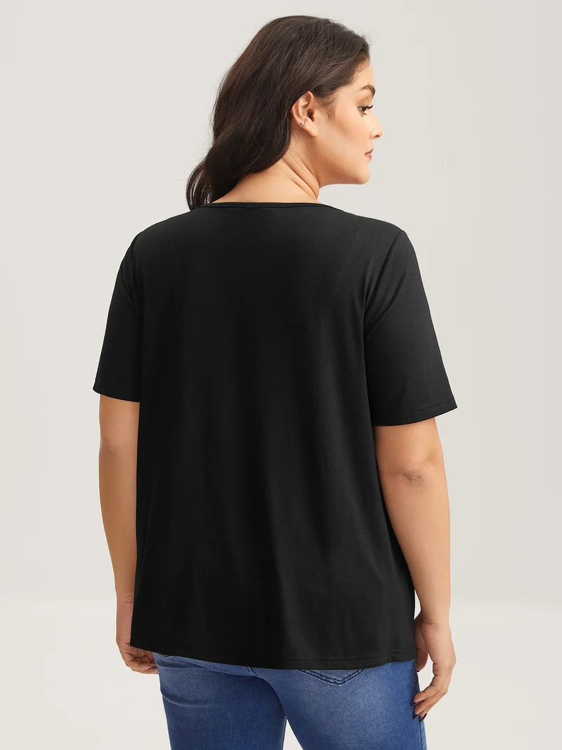 Neck Cut-Out Round Neck T-Shirt
