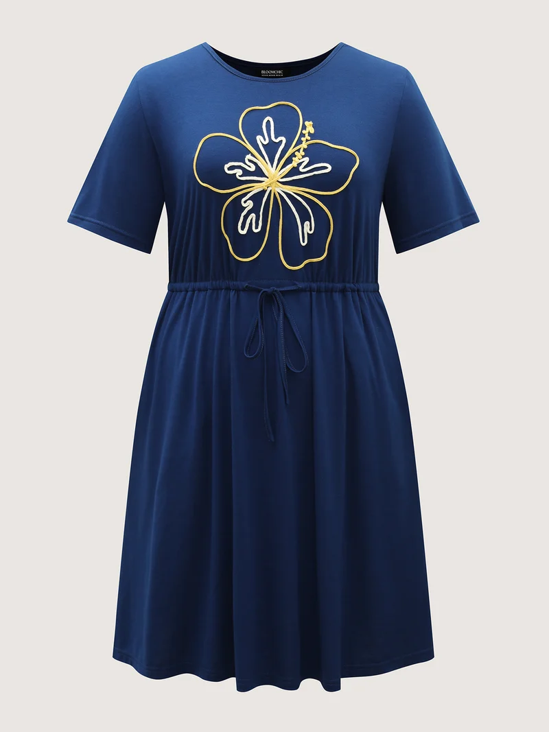 Supersoft Cord Embroidered Drawstring Midi Dress
